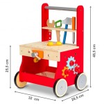 Carucior de impins Antemergator din lemn cu multiactivitati Banc de Lucru Premergator Rosu